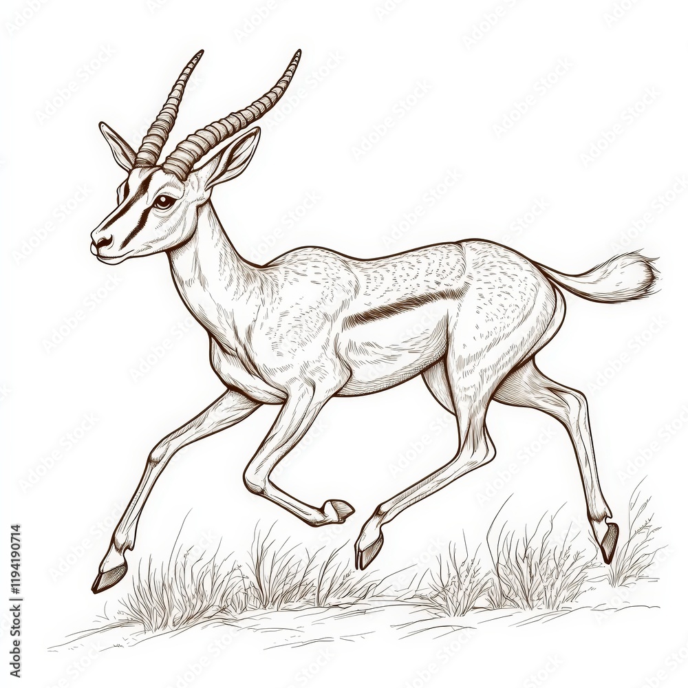 Obraz premium Elegant Antelope Running in Natural Habitat, Capturing the Graceful Movements of Wildlife in a Stylish and Artistic Illustration with Fine Details