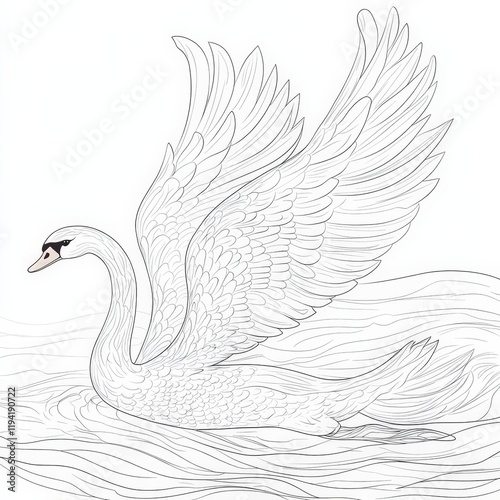 Elegant and Graceful Swan Spreading its Wings on Calm Water, Perfect for Nature Lovers and Art Enthusiasts, Capturing the Essence of Tranquility and Beauty