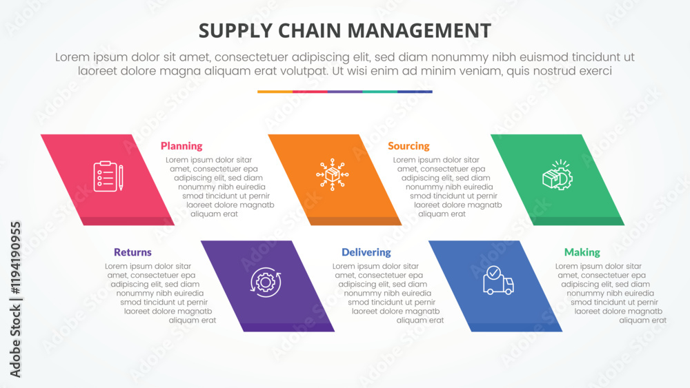 © fatmawati - SCM supply chain management infographic concept for slide presentation with skew rectangle with 5 point list with flat style © fatmawati - SCM supply chain management infographic concept for slide presentation with skew rectangle with 5 point list with flat style