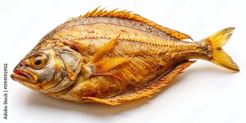 Crispy Fried Pompano Fish Fillet Isolated on White Background - Stock Photo Crispy Fried Pompano Fish Fillet Isolated on White Background - Stock Photo