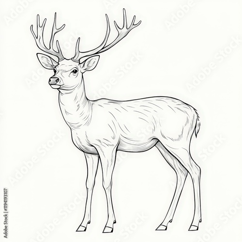 Elegant Stag with Antlers in Minimalist Style Depicted in Black and White, Ideal for Nature-themed Designs and Wildlife Illustrations