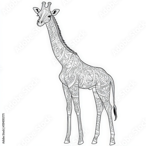 Intricate Line Art of a Giraffe, Featuring Flowing Patterns and Detailed Elements, Perfect for Creative Projects and Nature-Themed Designs