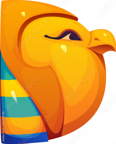 Cartoon Egyptian font falcon bird D letter. Ancient civilization latin alphabet element, Africa pharaoh vector game font typeset symbol or egypt mythology English ABC D letter with Horus god bird