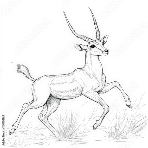 Majestic Antelope in Motion Captured in Artistic Black and White Style, Displaying Grace and Power Amidst Natural Surroundings