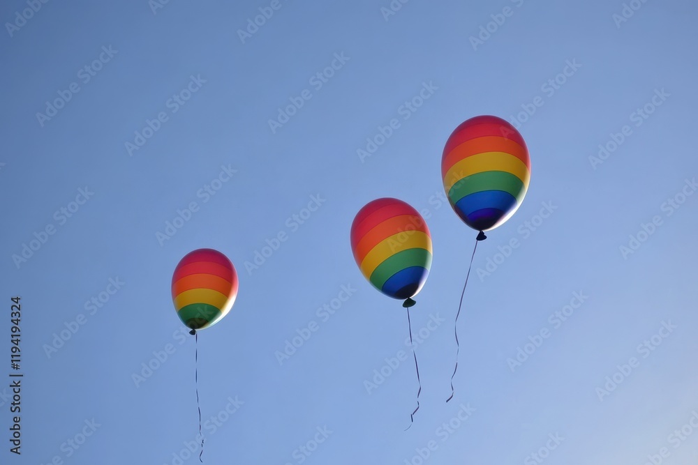 Fototapeta premium Three rainbow balloons are flying in the sky