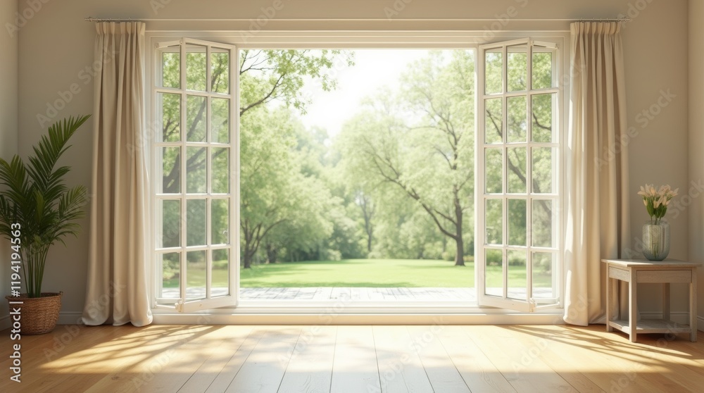 Obraz premium A bright and airy room with open windows