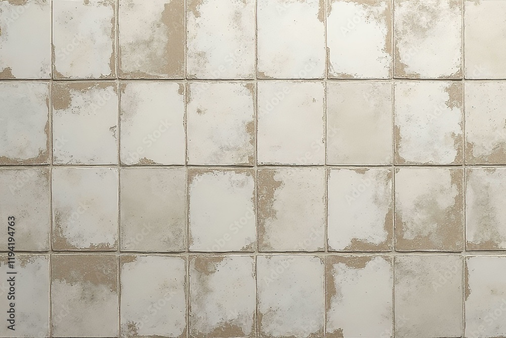 Fototapeta premium Ceramic tiles with abstract brushstroke design in white, beige, and brown arranged in a 12x12 grid