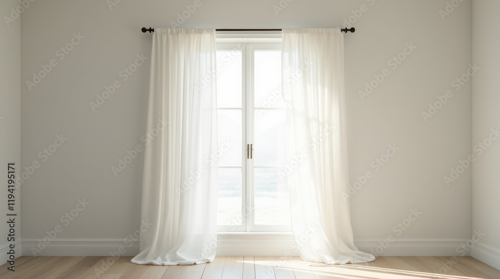 Fototapeta premium open window with flowing curtains
