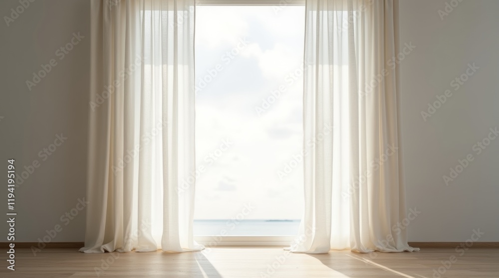 Fototapeta premium open window with flowing curtains