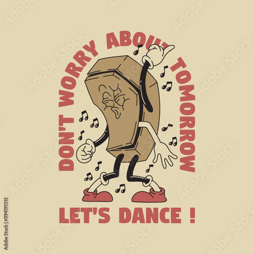 dancing coffin retro cartoon mascot