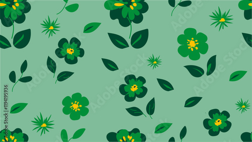 Vector illustration of a seamless pattern flower in simple and modern green and yellow tones. Suitable for background design work. gift wrapping paper or publication