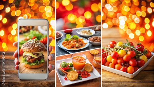 Delicious Food Photography: Red, Orange & White Bokeh Background for Restaurant Social Media photo