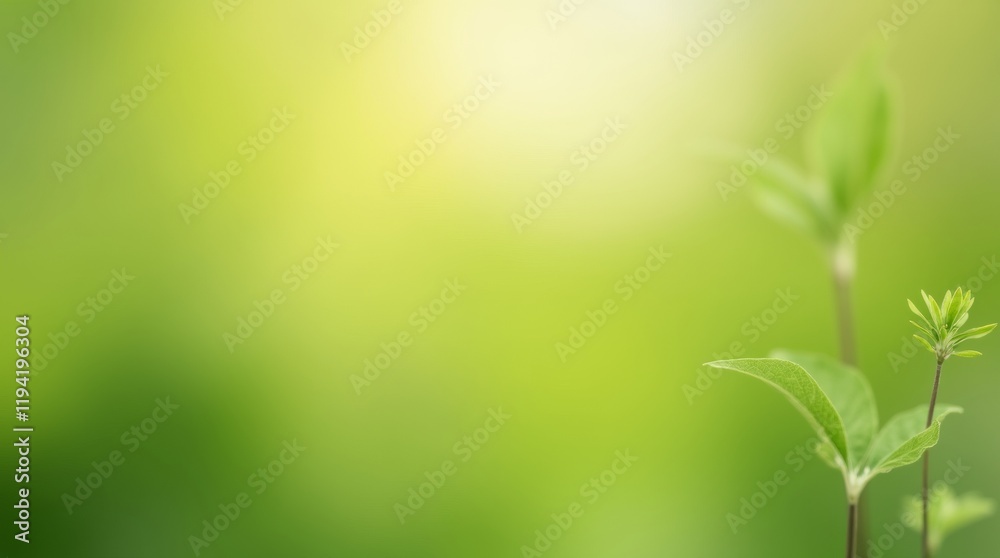 Obraz premium Delicate leaves in soft green hues bathed in warm natural light, creating a minimalistic, peaceful atmosphere with focus on texture and freshness.