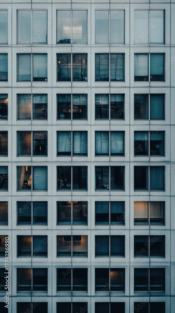 High rise building windows with reflections and symmetry