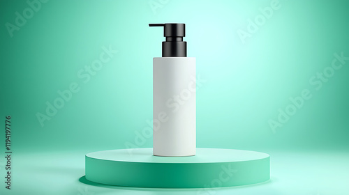 Wallpaper Mural Minimalist White Pump Bottle on Aqua Green Platform Product Mockup Beauty Packaging Torontodigital.ca