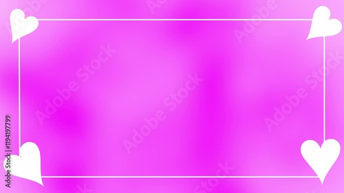 A pink color gradient background with a border line animation along with heart shapes representing Valentines Day