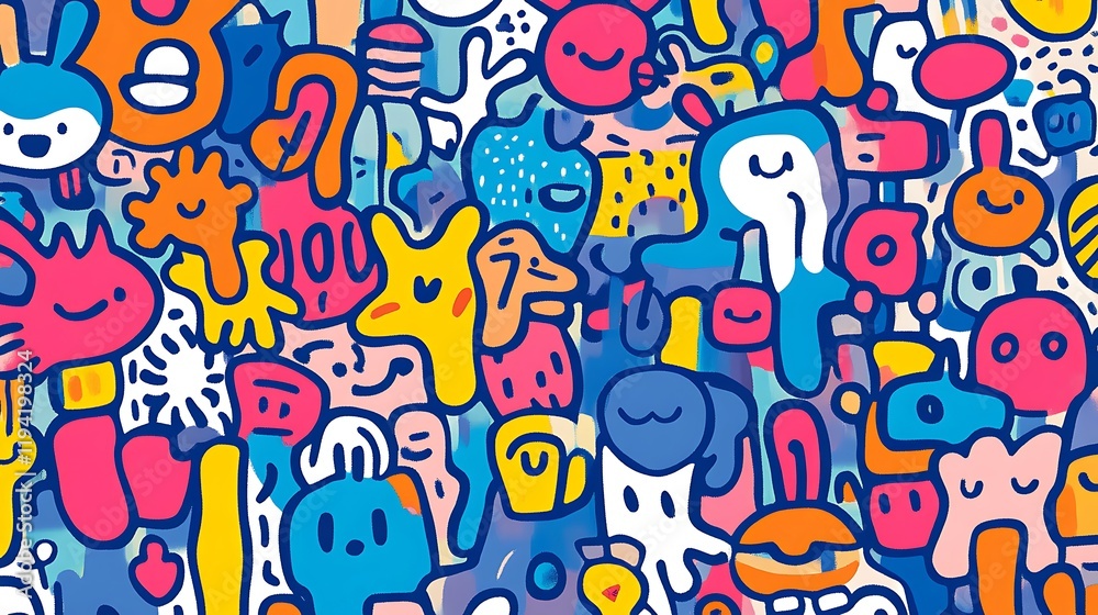 Aerial view of colorful urban art abstract characters in digital Aerial view of colorful urban art abstract characters in digital