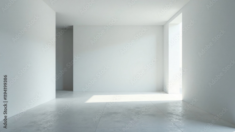 Empty Room with Sunlight Streaming Through a Window, Minimalist Interior Design Concept for Modern Living Space Empty Room with Sunlight Streaming Through a Window, Minimalist Interior Design Concept for Modern Living Space