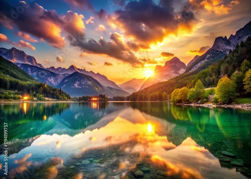 Dramatic Bokeh Landscape: Lago del Vajont, Italian Alps, Mountain Lake, Stunning Scenery