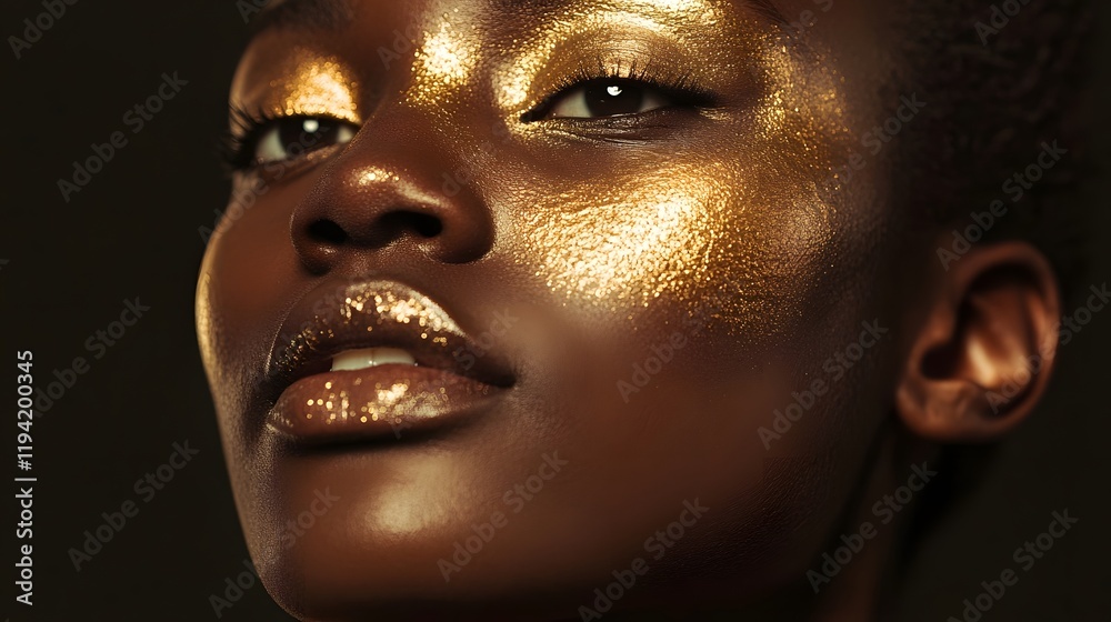 Woman with golden bronzed cheeks