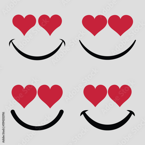 Different Styles of Heart Eyes Smiley Faces, Heart Eyes Emoji Variations