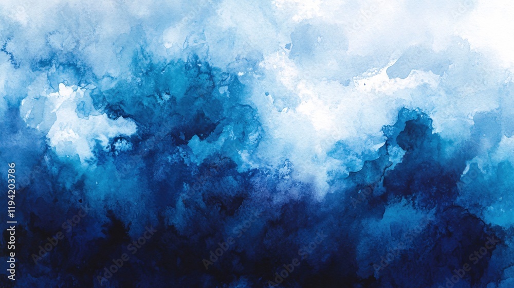 Obraz premium Abstract Blue Watercolor Wash Background Texture Deep Ocean Sky