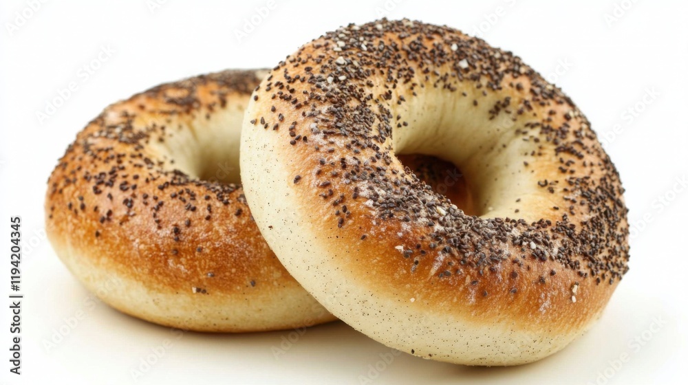 Freshly Baked Bagels with Poppy Seeds on a Plain Background Ideal for Breakfast, Snacks, or Baking Projects in a Gourmet Food Setting Freshly Baked Bagels with Poppy Seeds on a Plain Background Ideal for Breakfast, Snacks, or Baking Projects in a Gourmet Food Setting