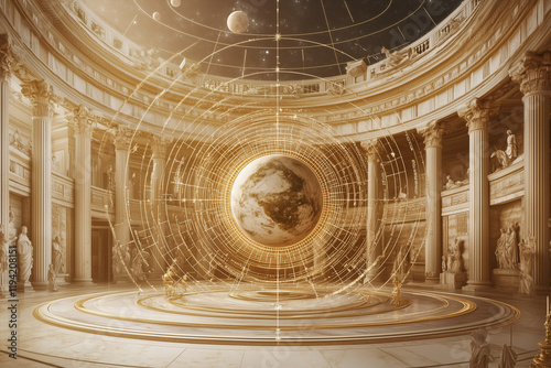 geosentric in a greek interior of the pantheon city