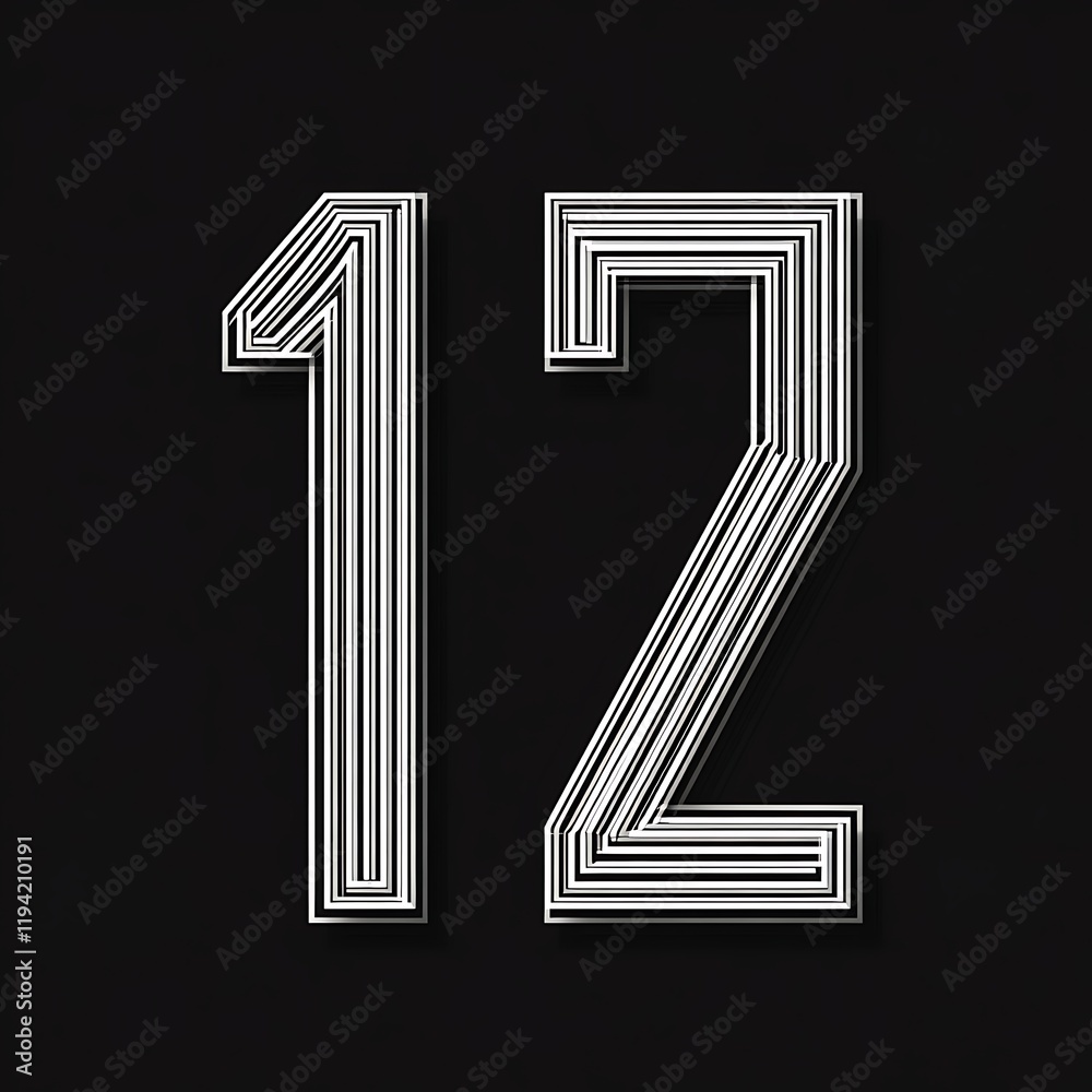 Sleek Geometric Design Featuring the Number Twelve with Intricate Line Patterns on a Dark Background for Modern Aesthetic Appeal in Visual Media Sleek Geometric Design Featuring the Number Twelve with Intricate Line Patterns on a Dark Background for Modern Aesthetic Appeal in Visual Media