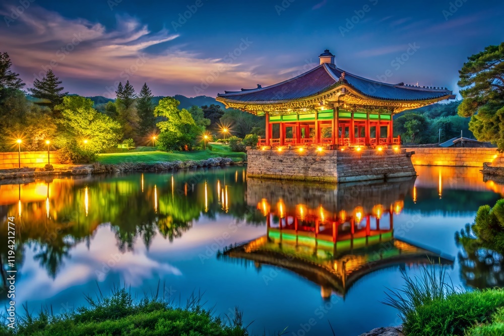 Obraz premium Gyeongju's Donggung Palace & Wolji Pond Night View, Summer Illumination, South Korea