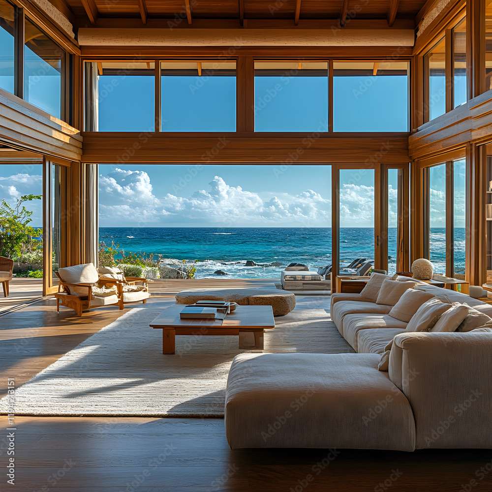 Fototapeta premium Luxury Ocean View Living Room Interior Design