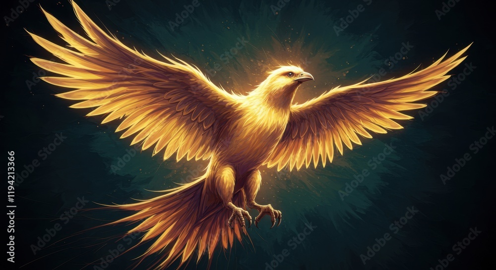 Fototapeta premium Majestic golden eagle soaring with glowing feathers in a dramatic night sky