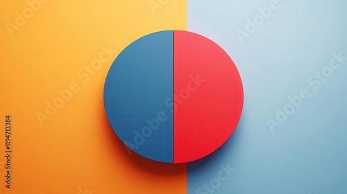 Free Download A vibrant circular shape divided into bold colors: blue and red, set against contrasting backgrounds of orange and light blue. - GFXLoad
