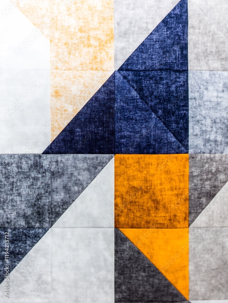 Geometric textile design featuring vibrant navy blue gold and gray triangles. AI Generated Geometric textile design featuring vibrant navy blue gold and gray triangles. AI Generated