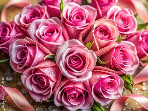 Heart-Shaped Rose Gift with Delicate Ribbons - Romantic Valentine's Day Present Stock Photo