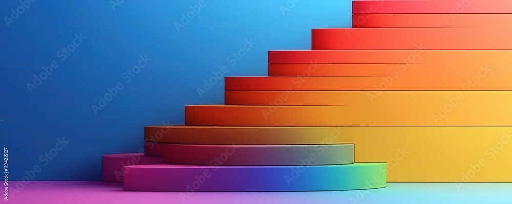A colorful gradient staircase against a blue background, showcasing vibrant hues transitioning from yellow to red, creating a visually striking effect. A colorful gradient staircase against a blue background, showcasing vibrant hues transitioning from yellow to red, creating a visually striking effect.