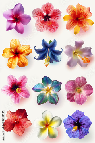 Colorful tropical flowers blooming, a vibrant floral arrangement