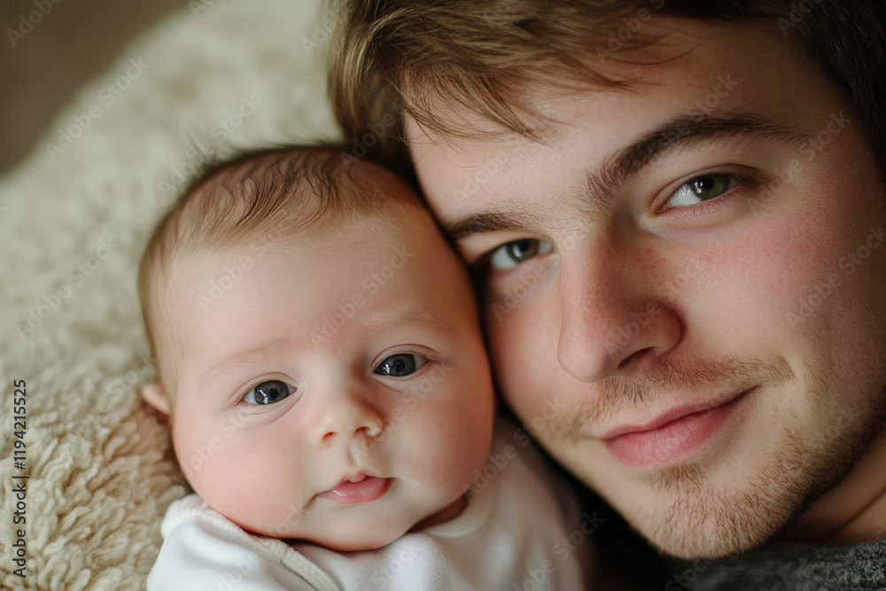 Young father cuddling his newborn baby daughter with love and tenderness Young father cuddling his newborn baby daughter with love and tenderness
