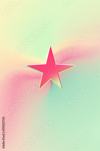 Red star shining on pastel pink and green galaxy background
