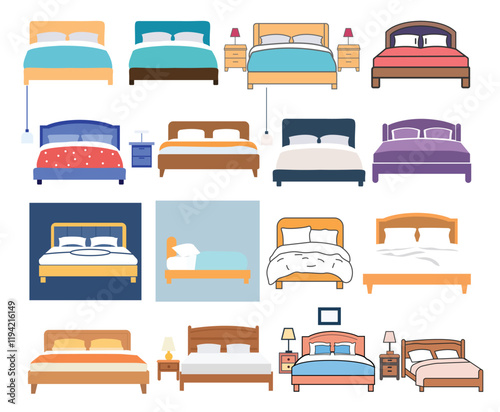 A high-quality bed vector illustration set featuring various styles and types of beds for creative projects.