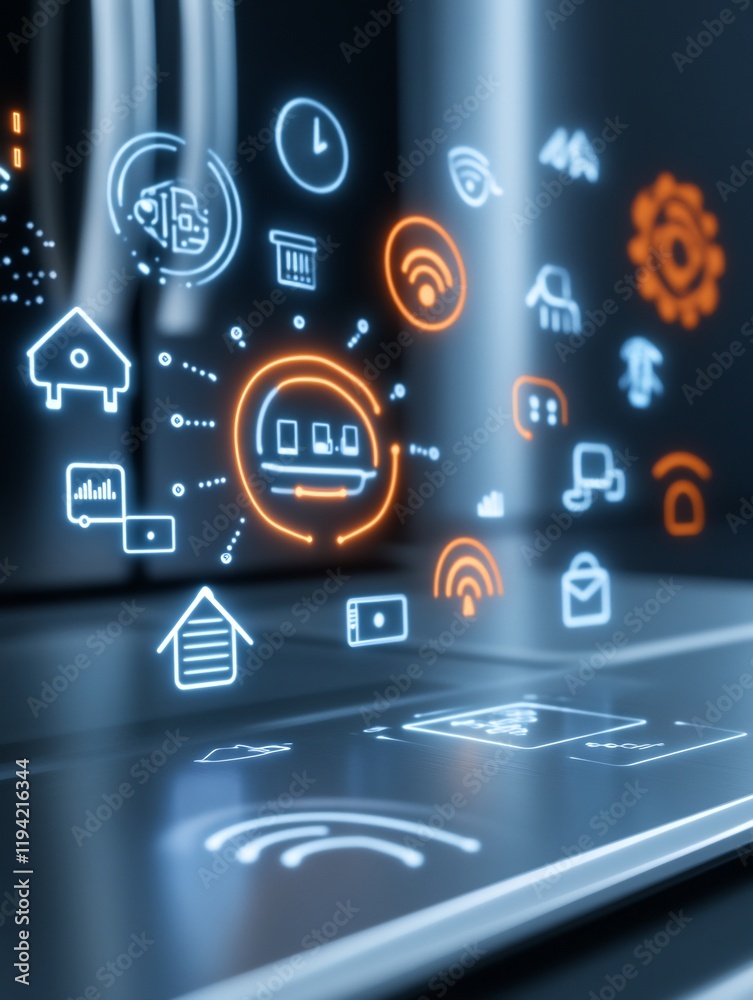 Futuristic Smart Home Control Panel Glowing Icons. AI Generated Futuristic Smart Home Control Panel Glowing Icons. AI Generated