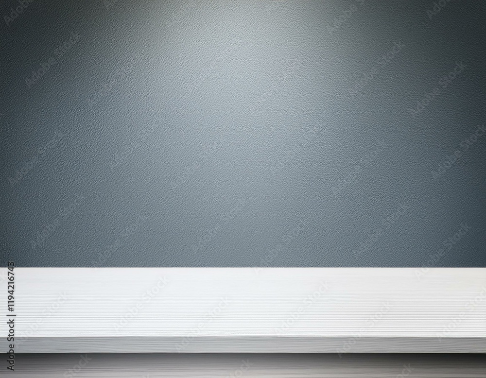 Front view of empty shelf on white table showcase. Generated image Front view of empty shelf on white table showcase. Generated image