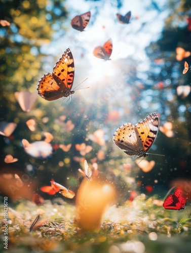 Butterflies in flight