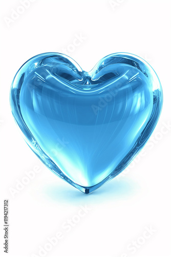 Big blue crystal heart shining on white background