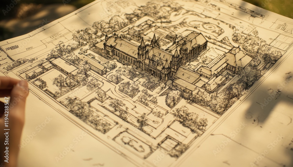 Architectural Drawing Shows Complex Building Design