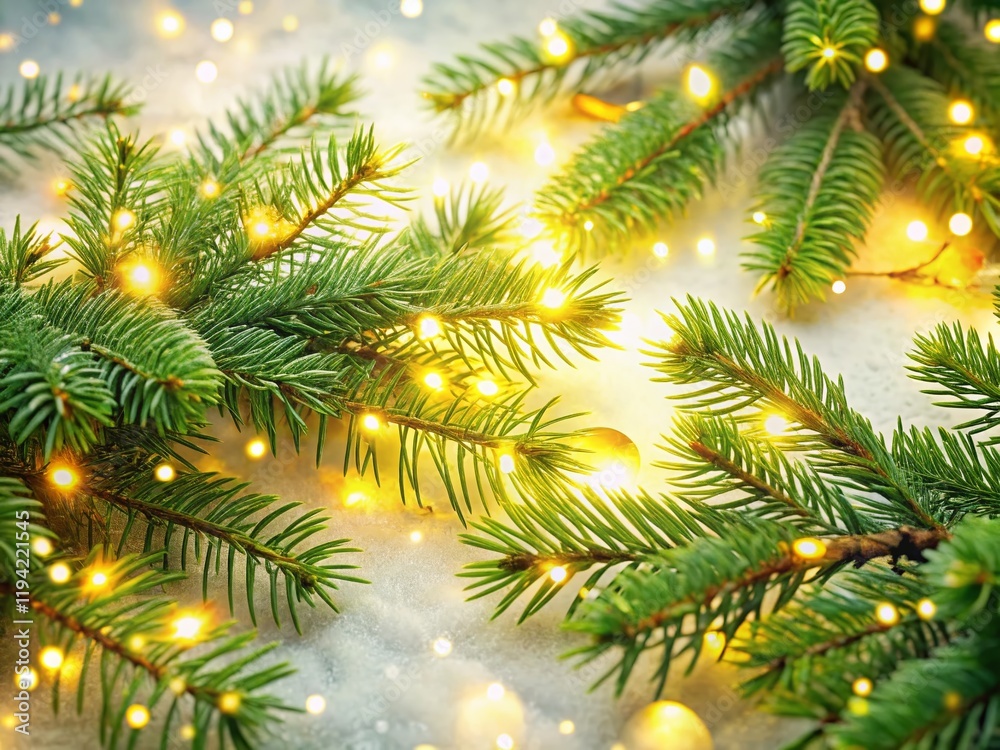 Lush Green Fir Branches with Golden Lights - 2024 Christmas Winter Banner Lush Green Fir Branches with Golden Lights - 2024 Christmas Winter Banner
