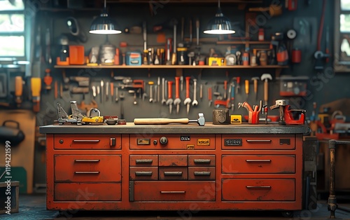 A packed toolbox overflowing with essential tools like hammers photo