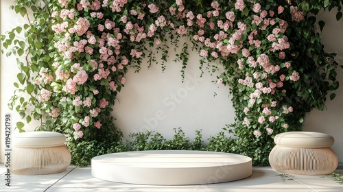 Pink Roses and Greenery Wedding Decoration: Romantic Floral Wall Backdrop