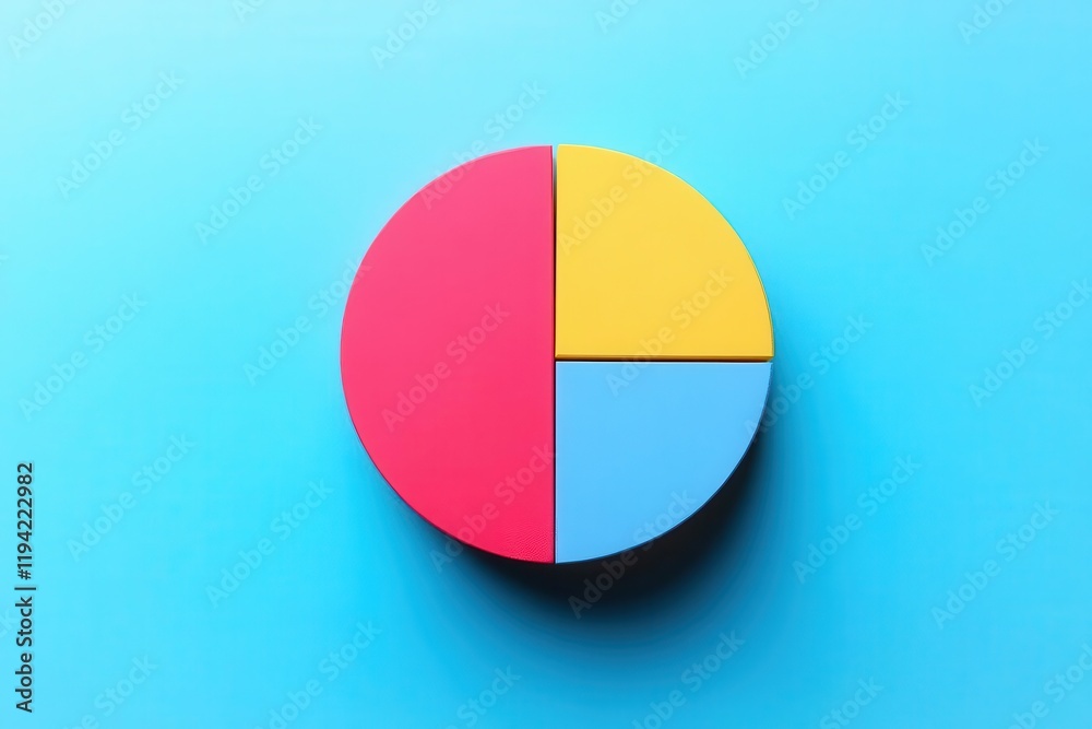 Fototapeta premium A colorful pie chart with four segments sits against a blue background, illustrating data visualization and analysis.