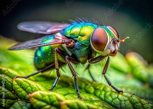 Wallpaper Mural Macro Photography: Fly Resting on Green Leaf - Shallow Depth of Field Torontodigital.ca